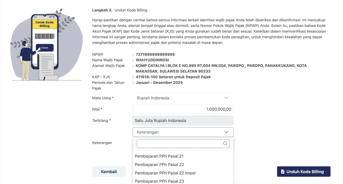 cara buat billing deposit