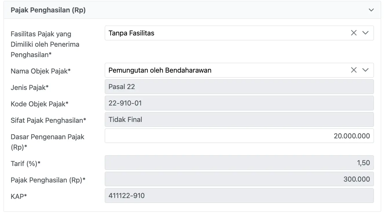 masukkan objek pajak pph 22