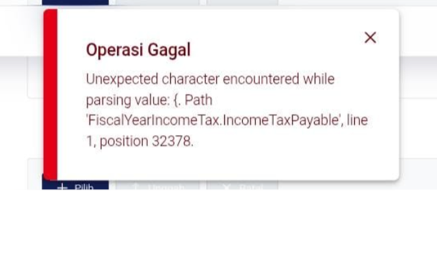 Error Coretax Unexpected character encountered while parsing value: {